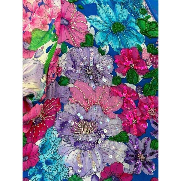 Art To Wear Fairy Floral Colorful Women’s Tunic Top Large Beaded Sequin Bright - Picture 4 of 16